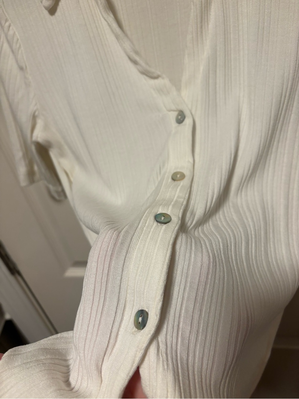 Madewell Ribbed Button Front Polo Top Ivory Cream Estimated Medium - Picture 4 of 8